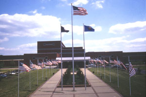 Front Entrance--Many Flags