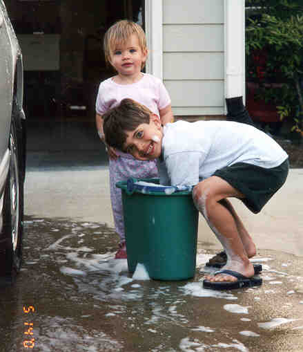 Kids Washing Car and Having Fun!