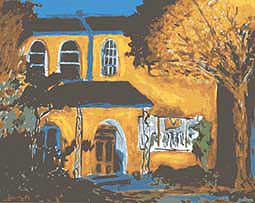 Spanish House At Night; oil painting at night by lantern light